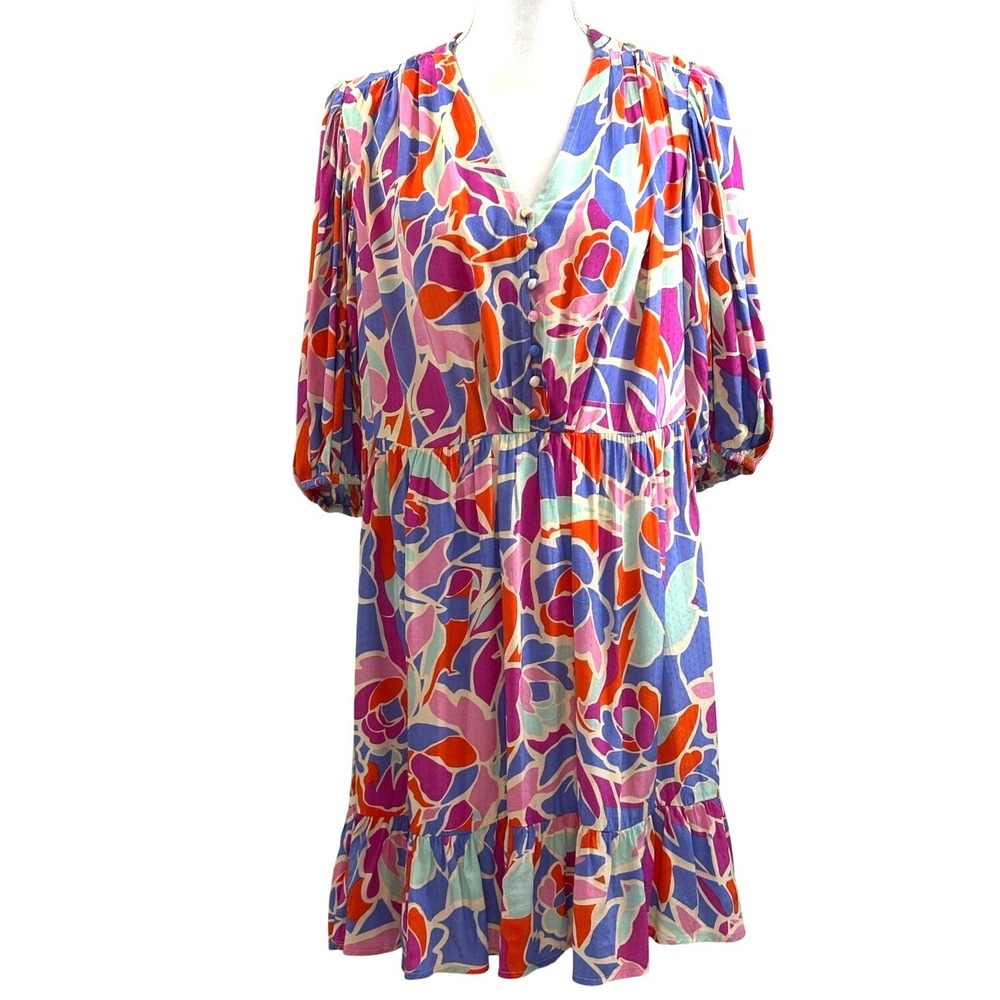 FRNCH Paris Romantic Colorful Floral Mini Dress Small Dopamine Dressing